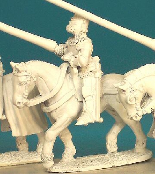 Front Rank Miniatures: HWC11 Mounted Man At Arms - Lance Forward - White Harness And Bascinet, Visor