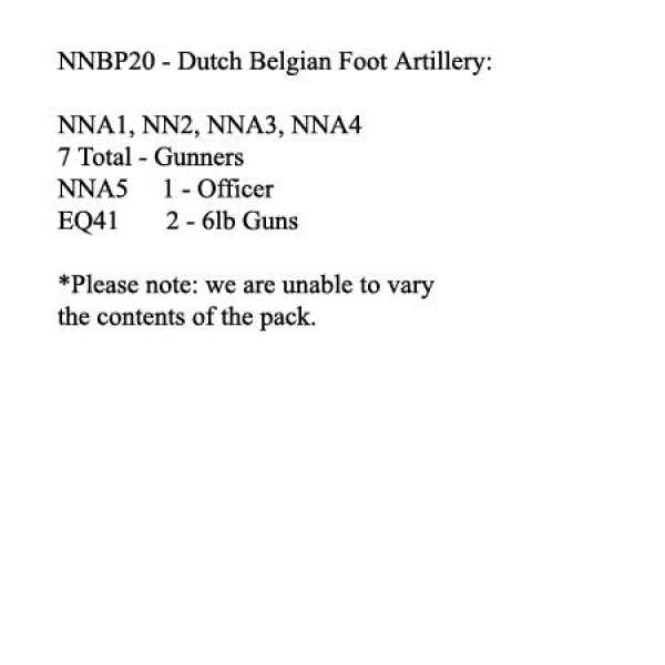 Front Rank Miniatures: NNBP20 Dutch/Belgian Foot Artillery (2 x 6lb Guns And 8 Crew)