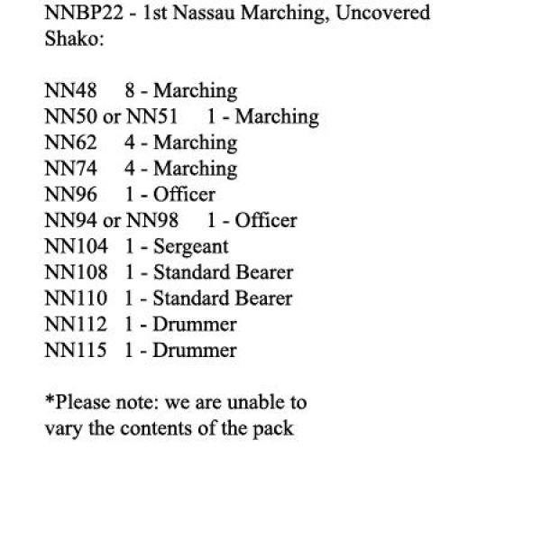 Front Rank Miniatures: NNBP22 1st Nassau Infantry Marching Uncovered Shako (24 Figures)