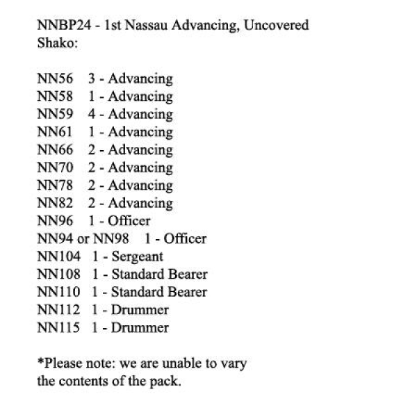 Front Rank Miniatures: NNBP24 1st Nassau Infantry Advancing Uncovered Shako (24 Figures)