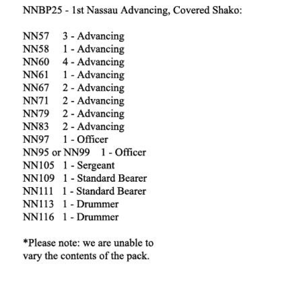 Front Rank Miniatures: NNBP25 1st Nassau Infantry Advancing Covered Shako (24 Figures)