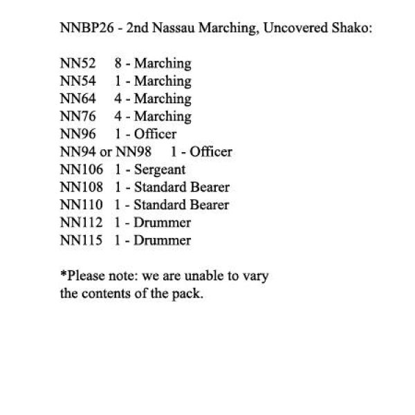 Front Rank Miniatures: NNBP26 2nd Nassau Infantry Marching Uncovered Shako (24 Figures)