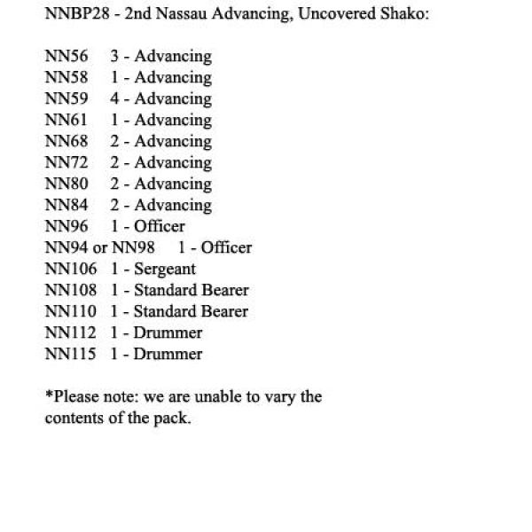 Front Rank Miniatures: NNBP28 2nd Nassau Infantry Advancing Uncovered Shako (24 Figures)