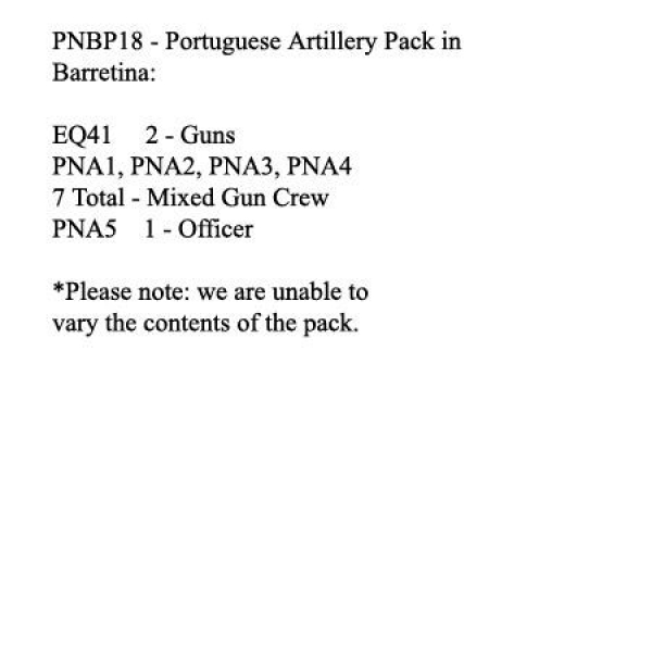 Front Rank Miniatures: PNBP18 Portuguese Foot Artillery In Barretina Cap, 2 x 6lb Guns & Crew