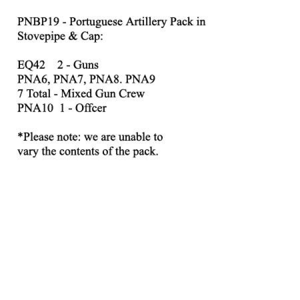 Front Rank Miniatures: PNBP19 Portuguese Foot Artillery In Stovepipe Cap, 2 x 9lb Guns & Crew