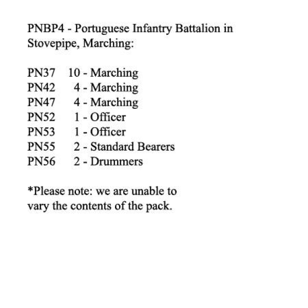 Front Rank Miniatures: PNBP4 Portuguese Infantry In Stovepipe Cap, Marching (24 Figures)