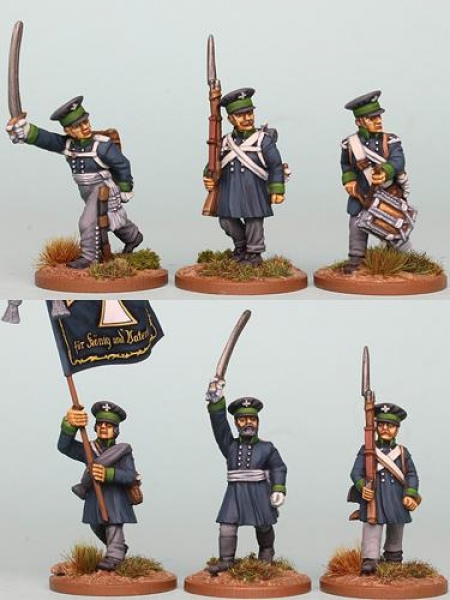 Front Rank Miniatures: PSNRPK15 Prussian Landwehr Command, With Standard Bearer (6 Figures)