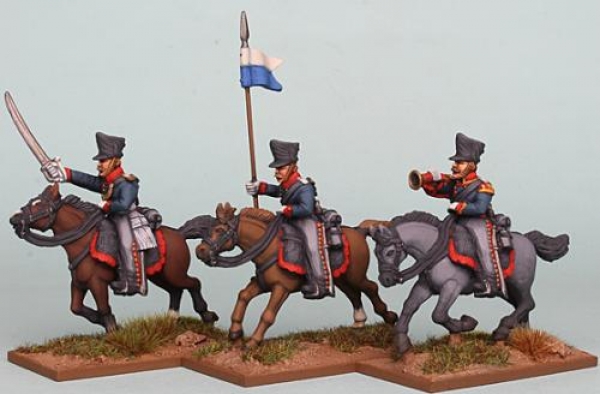 Front Rank Miniatures: PSNRPK33 Prussian Ulhan Command, Galloping. Separate Pivoting Arms (3 Mounted