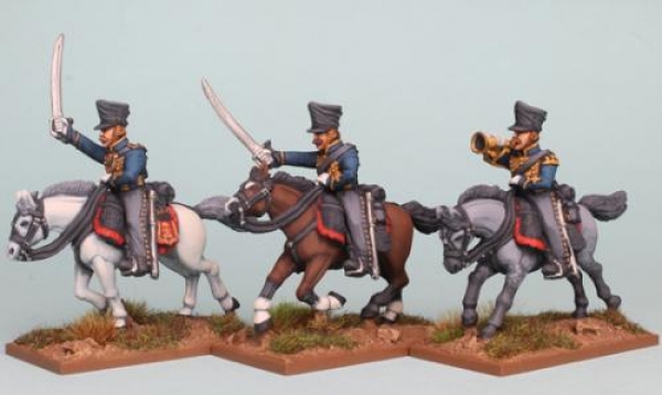 Front Rank Miniatures: PSNRPK38 Prussian Hussar Command, Galloping. Separate Pivoting Arm (3 Mounted