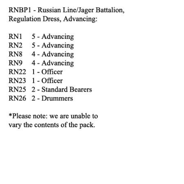 Front Rank Miniatures: RNBP1 Russian Line Musketeer / Jager Battalion, Regulation Dress, Advancing (