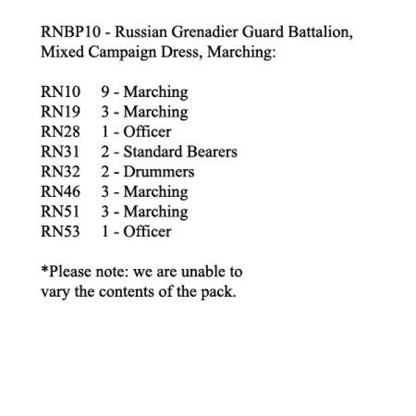 Front Rank Miniatures: RNBP10 Russian Grenadier / Guard Battalion, Mixed Campaign Dress, Marching (2