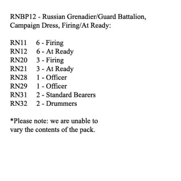 Front Rank Miniatures: RNBP12 Russian Grenadier / Guard Battalion, Mixed Campaign Dress, Firing / At