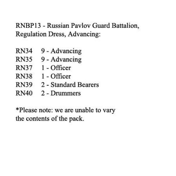 Front Rank Miniatures: RNBP13 Russian Pavlov Guard Battalion, Regulation Dress, Advancing (24 Figure