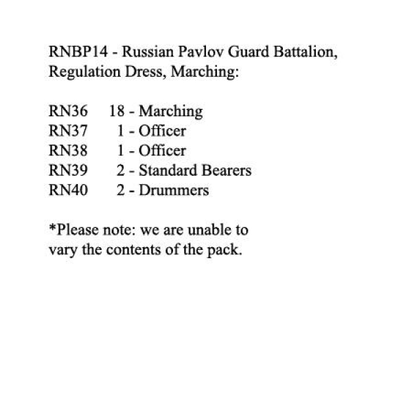Front Rank Miniatures: RNBP14 Russian Pavlov Guard Battalion, Regulation Dress, Marching (24 Figures