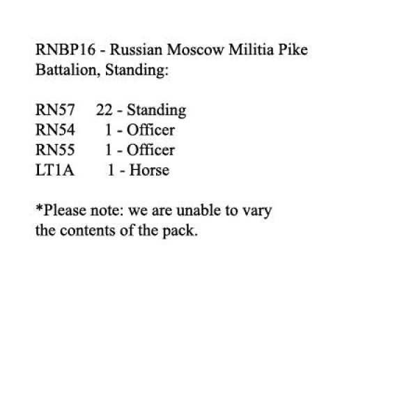 Front Rank Miniatures: RNBP16 Russian Moscow Militia Pike Battalion, Standing (24 Figures)