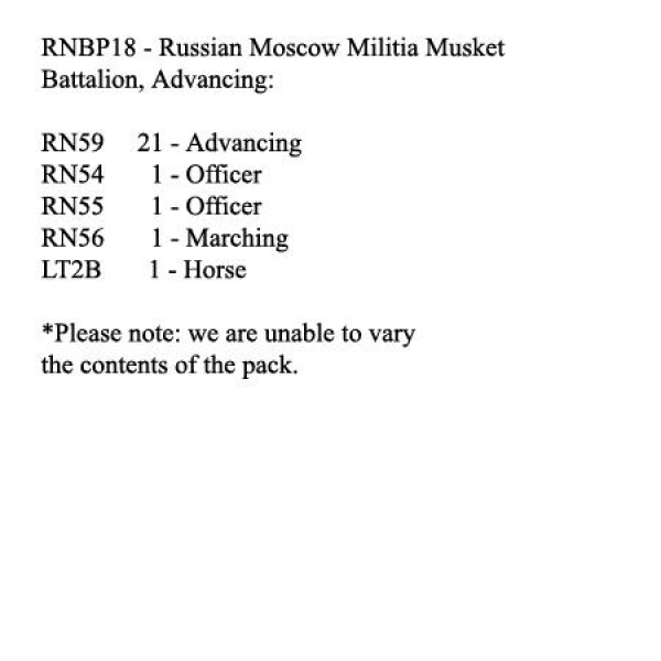 Front Rank Miniatures: RNBP18 Russian Moscow Militia Musket Armed Battalion, Advancing (24 Figures)