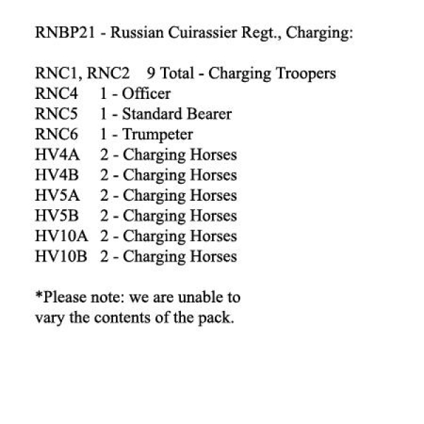 Front Rank Miniatures: RNBP21 Russian Cuirassier Regiment, Charging (12 Mounted Figures)