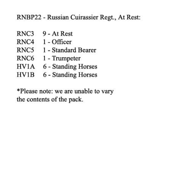Front Rank Miniatures: RNBP22 Russian Cuirassier Regiment, At Rest (12 Mounted Figures)