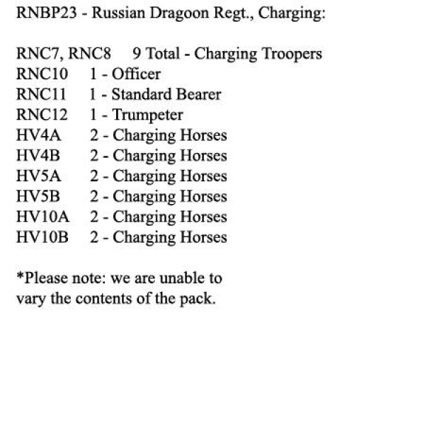 Front Rank Miniatures: RNBP23 Russian Dragoon Regiment, Charging (12 Mounted Figures)