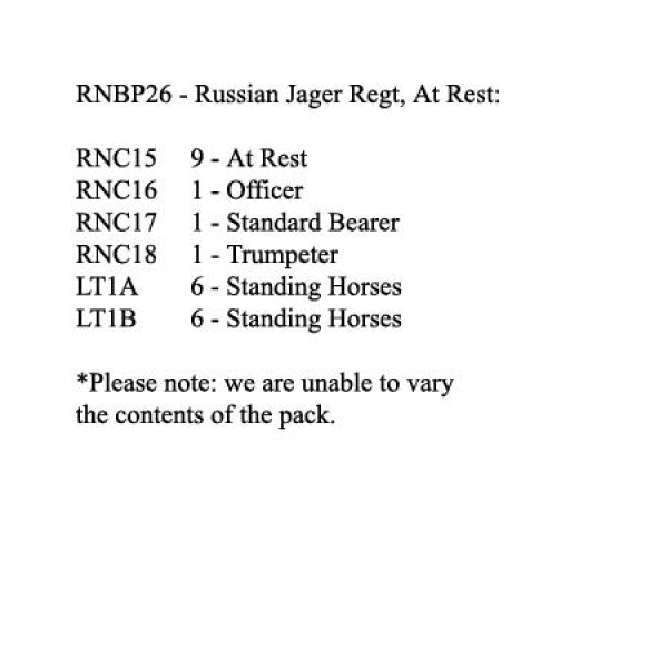 Front Rank Miniatures: RNBP26 Russian Jager Regiment, At Rest (12 Mounted Figures)