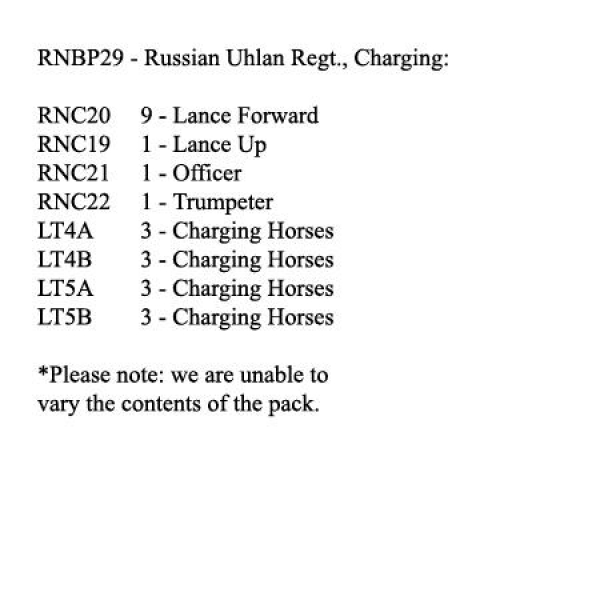 Front Rank Miniatures: RNBP29 Russian Uhlan Regiment, Charging (12 Mounted Figures)