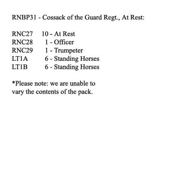 Front Rank Miniatures: RNBP31 Cossack Of The Guard Regiment At Rest (12 Mounted Figures)