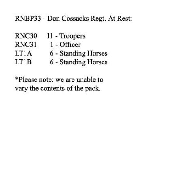 Front Rank Miniatures: RNBP33 Don Cossack Regiment At Rest (12 Mounted Figures)