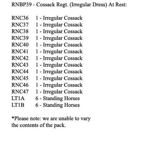 Front Rank Miniatures: RNBP39 Cossack Regiment (Irregular) At Rest (12 Mounted Figures)