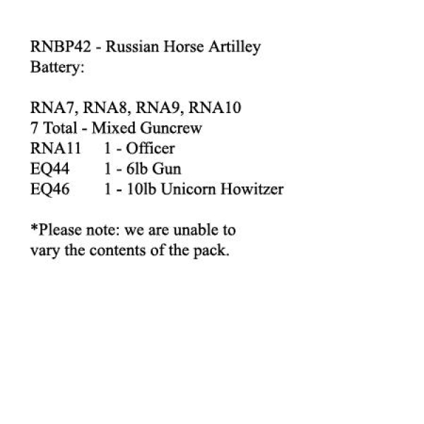 Front Rank Miniatures: RNBP42 Russian Horse Artillery Battery Pack (2 Guns, 8 Figures)