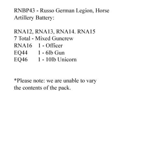 Front Rank Miniatures: RNBP43 Russo German Legion Horse Artillery Battery Pack (2 Guns, 8 Figures)