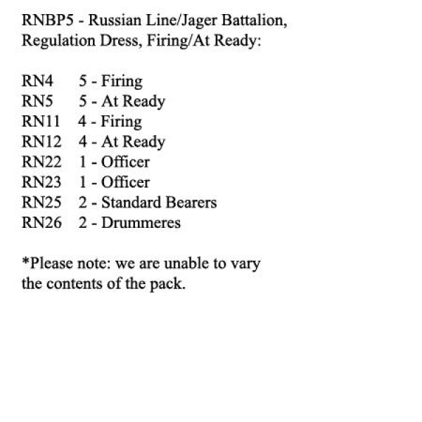 Front Rank Miniatures: RNBP5 Russian Line Musketeer / Jager Battalion, Regulation Dress, Firing / At