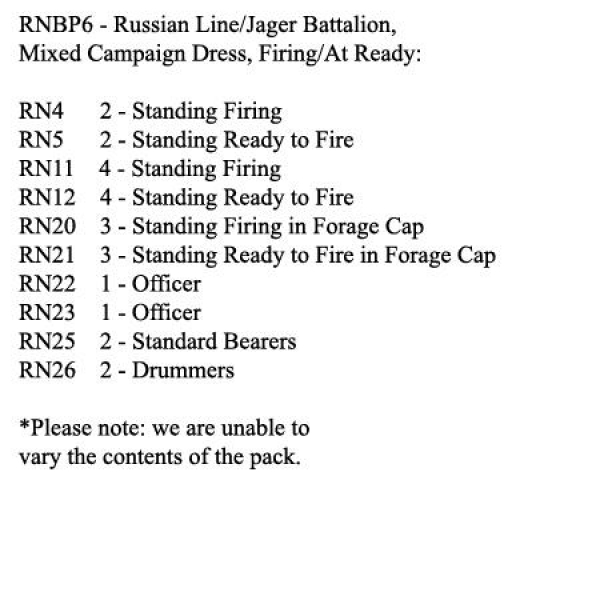Front Rank Miniatures: RNBP6 Russian Line Musketeer / Jager Battalion, Mixed Campaign Dress, Firing 