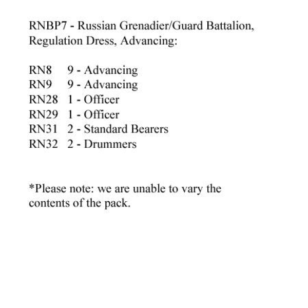 Front Rank Miniatures: RNBP7 Russian Grenadier / Guard Battalion, Regulation Dress, Advancing (24 Fi