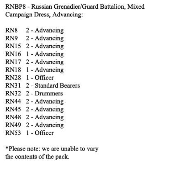 Front Rank Miniatures: RNBP8 Russian Grenadier / Guard Battalion, Mixed Campaign Dress, Advancing (2