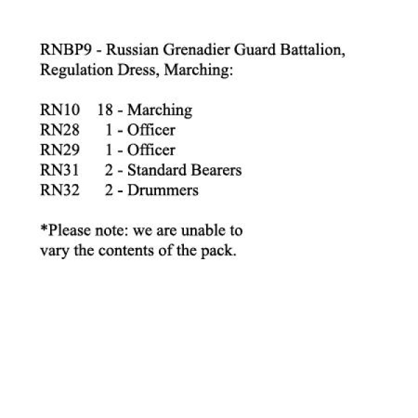 Front Rank Miniatures: RNBP9 Russian Grenadier / Guard Battalion, Regulation Dress, Marching (24 Fig