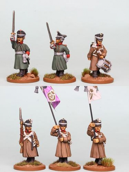 Front Rank Miniatures: RNRPK17 Mixed Russian Infantry Command In Greatcoat & Kiwer, Advancing (6 Fig
