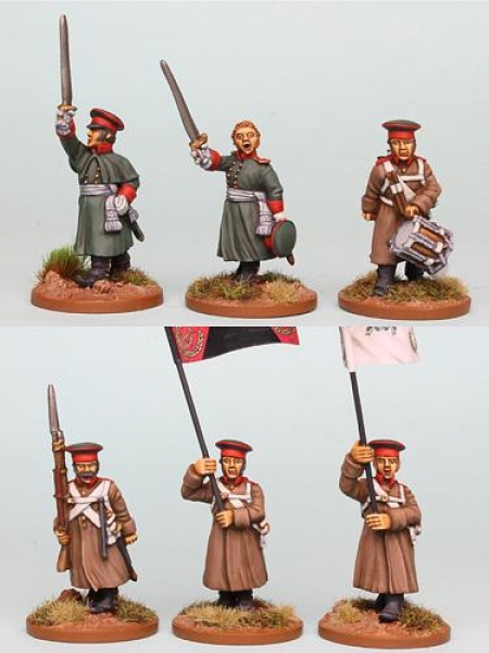 Front Rank Miniatures: RNRPK21 Mixed Russian Infantry Command In Greatcoat & Forage, Advancing (6 Fi