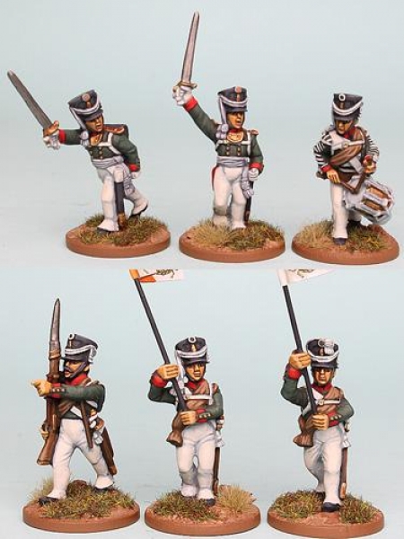 Front Rank Miniatures: RNRPK6 Mixed Russian Infantry Command In 1809 Shako, Advancing (6 Figures)