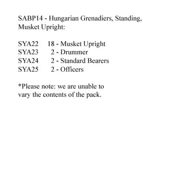 Front Rank Miniatures: SABP14 Hungarian Grenadiers Standing Musket Upright (24 Figures)
