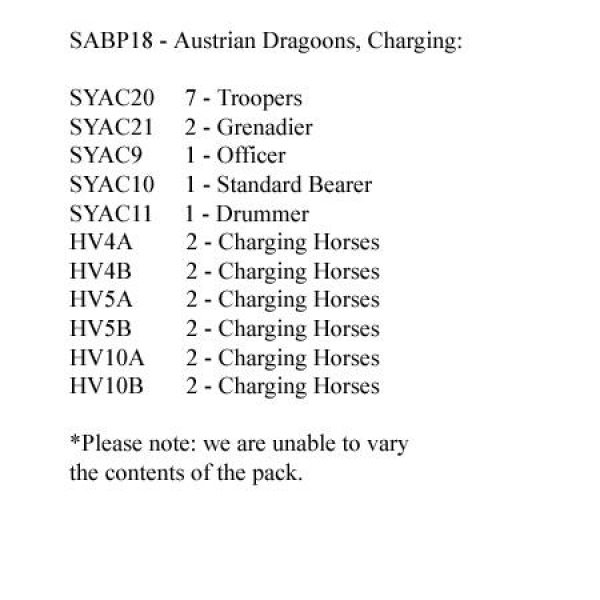 Front Rank Miniatures: SABP18 Cavalry - Austrian Dragoon, Charging (12 Mounted Figures)