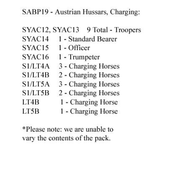Front Rank Miniatures: SABP19 Cavalry - Austrian Hussars, Charging (12 Mounted Figures)