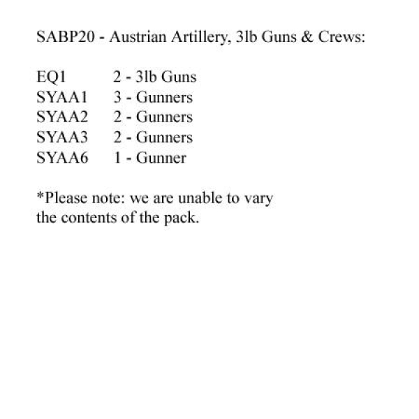 Front Rank Miniatures: SABP20 Artillery - Austrian (2 x 3lb Guns And 8 Crew)