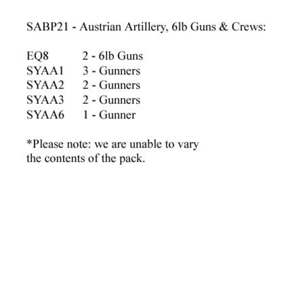 Front Rank Miniatures: SABP21 Artillery - Austrian (2 x 6lb Guns And 8 Crew)
