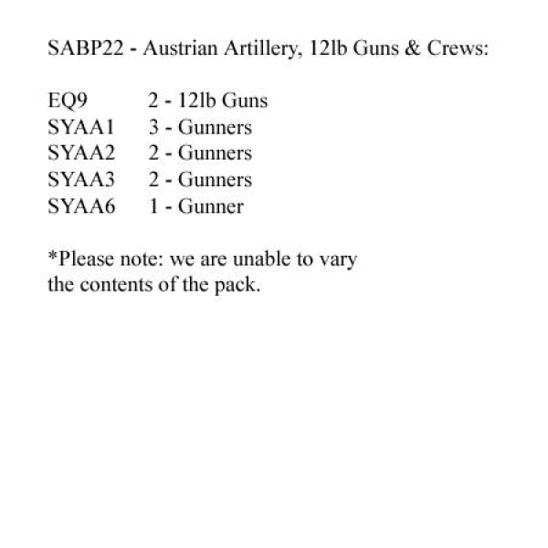 Front Rank Miniatures: SABP22 Artillery - Austrian (2 x 12lb Guns And 8 Crew)