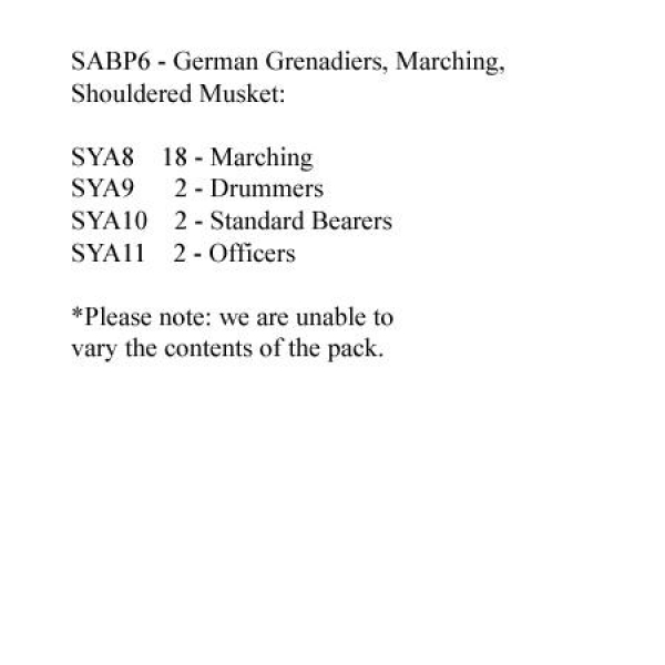 Front Rank Miniatures: SABP6 German Grenadiers Marching Shouldered Musket (24 Figures)