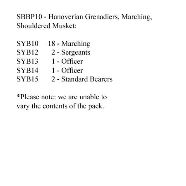 Front Rank Miniatures: SBBP10 Hanoverian Grenadiers Marching, Shouldered Musket (24 Figures)