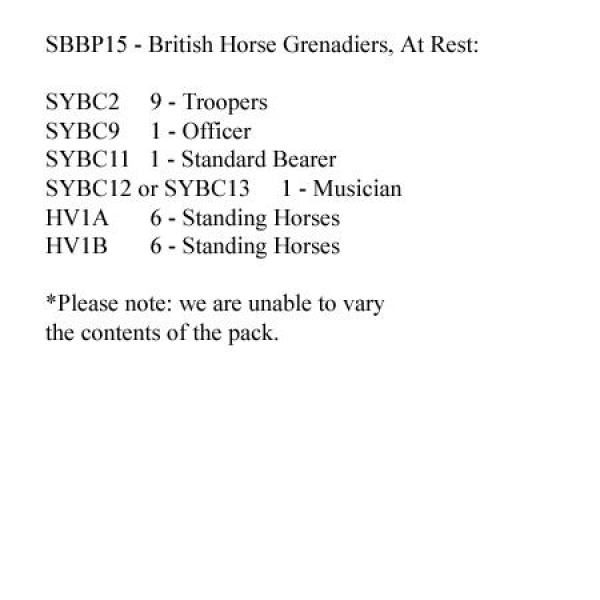 Front Rank Miniatures: SBBP15 Cavalry - British Horse Grenadiers At Rest (12 Mounted Figures)
