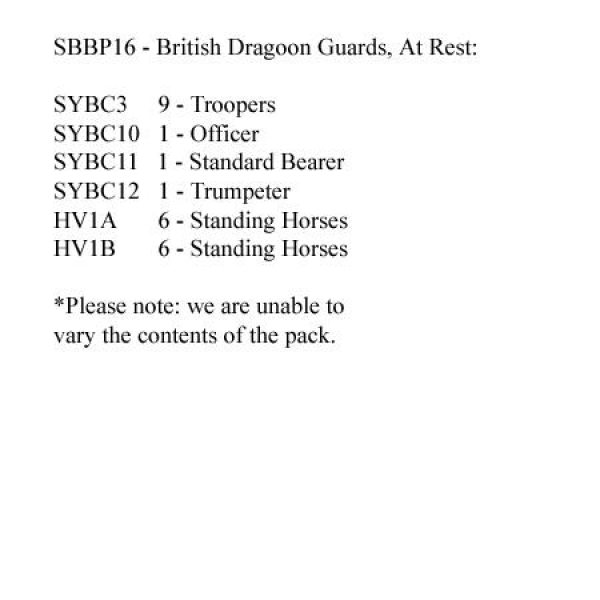 Front Rank Miniatures: SBBP16 Cavalry - British Dragoon Guards At Rest (12 Mounted Figures)