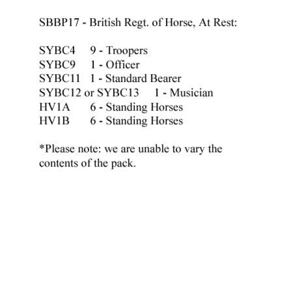 Front Rank Miniatures: SBBP17 Cavalry - British Regt Of Horse At Rest (12 Mounted Figures)
