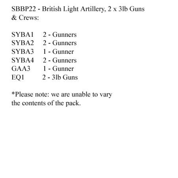 Front Rank Miniatures: SBBP22 British/Hanoverian Artillery (2 x 3lb Guns And 8 Crew)